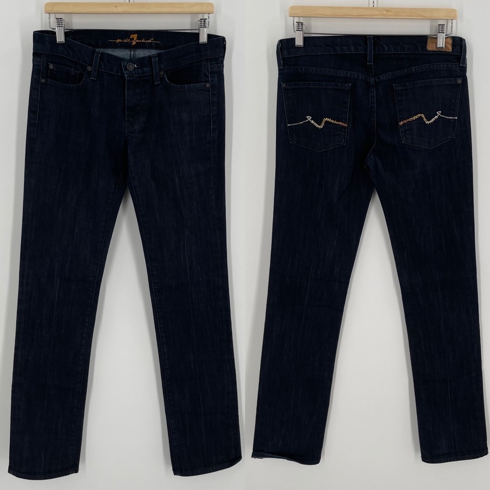 7 For All Mankind Dark Wash Straight Leg Jeans Size 29 x 33 Embellished Pockets